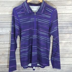 Columbia Purple Striped Quarter-Zip Long Sleeve Top